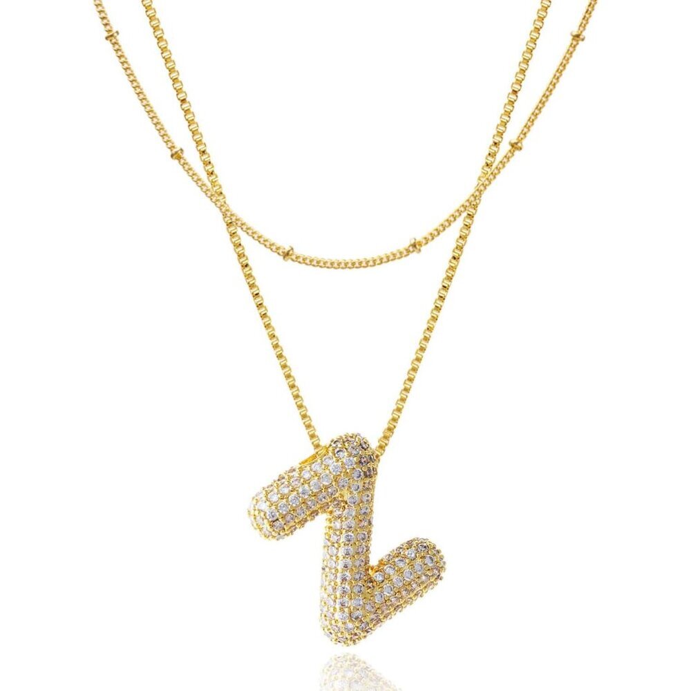 18K Gold Plated Bubble Letter Necklace for Women - Personalized A-Z Initials